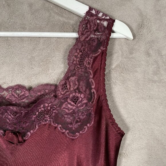 Vintage Christian Dior Satin & Lace Nightgown Size Small Maxi Slip Dress Maroon - Picture 8 of 14